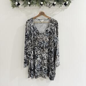J. Jill Floral Grey Velvet Tunic Sweater 2X X9010